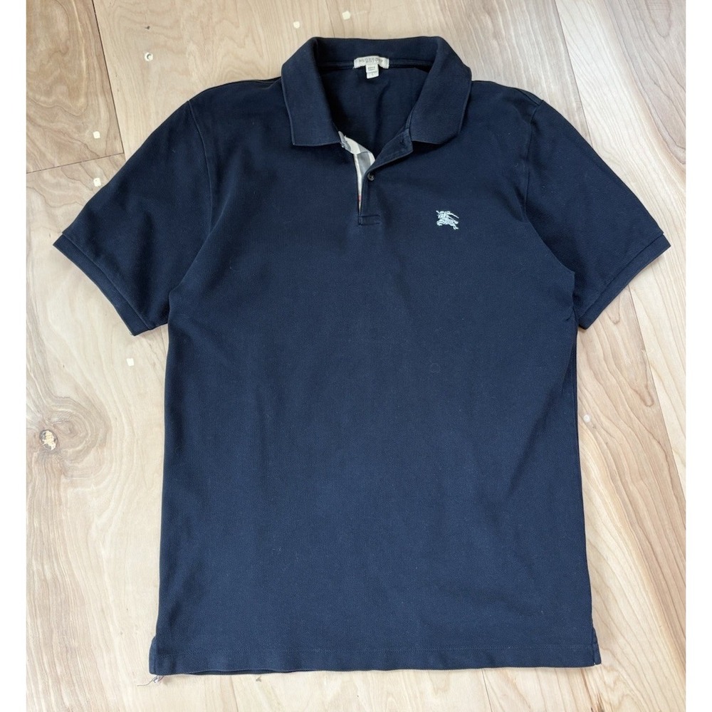 Burberry Nova Check Polo Shirt Mens Large Black Short Sleeve Buttons Logo Luxury
